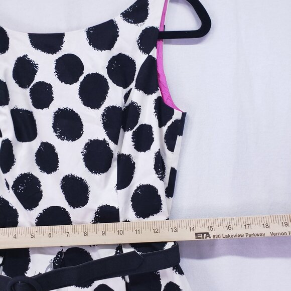 Eliza J Fit & Flare Dress Sz 6 Womans Black White Polka Dot Sleeveless Pleated - Picture 3 of 14